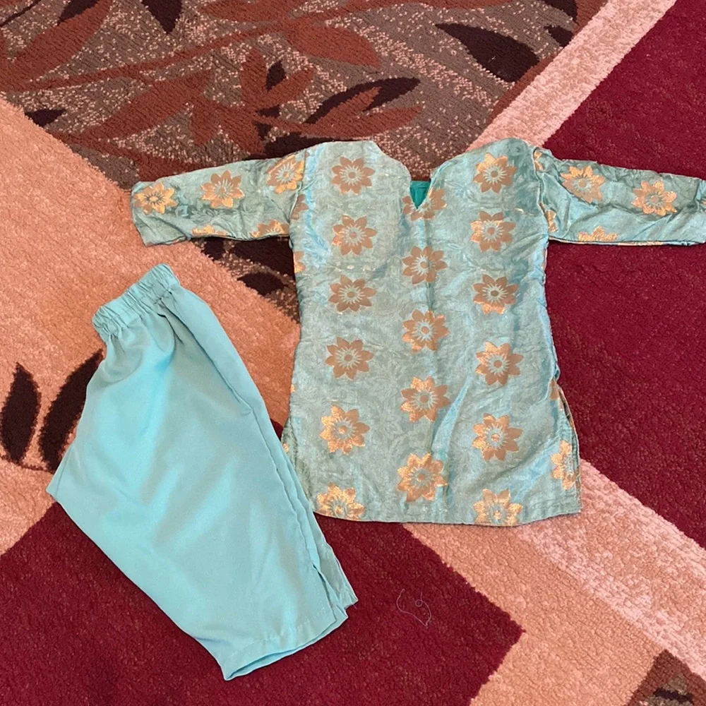 Mint Green Toddler Kurti and Pant Set - Picture 2 of 5